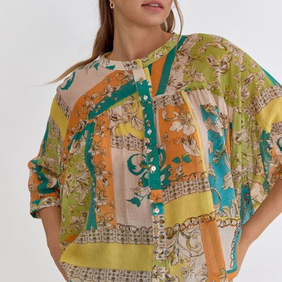 NWT - Entro Mixed print 3/4 sleeve top - Size S - Picture 7 of 7